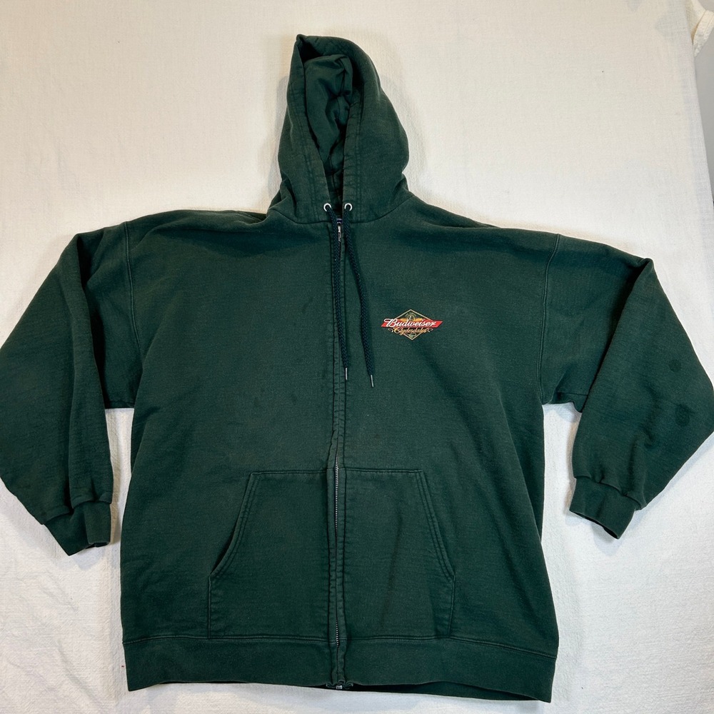Vintage Hanes Budweiser Clydesdales Full Zip Hoodie Green Mens XL Heavyweight